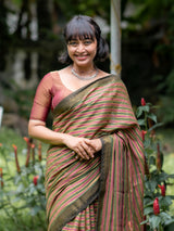 Women's Brown and Green Casual Cotton Saree