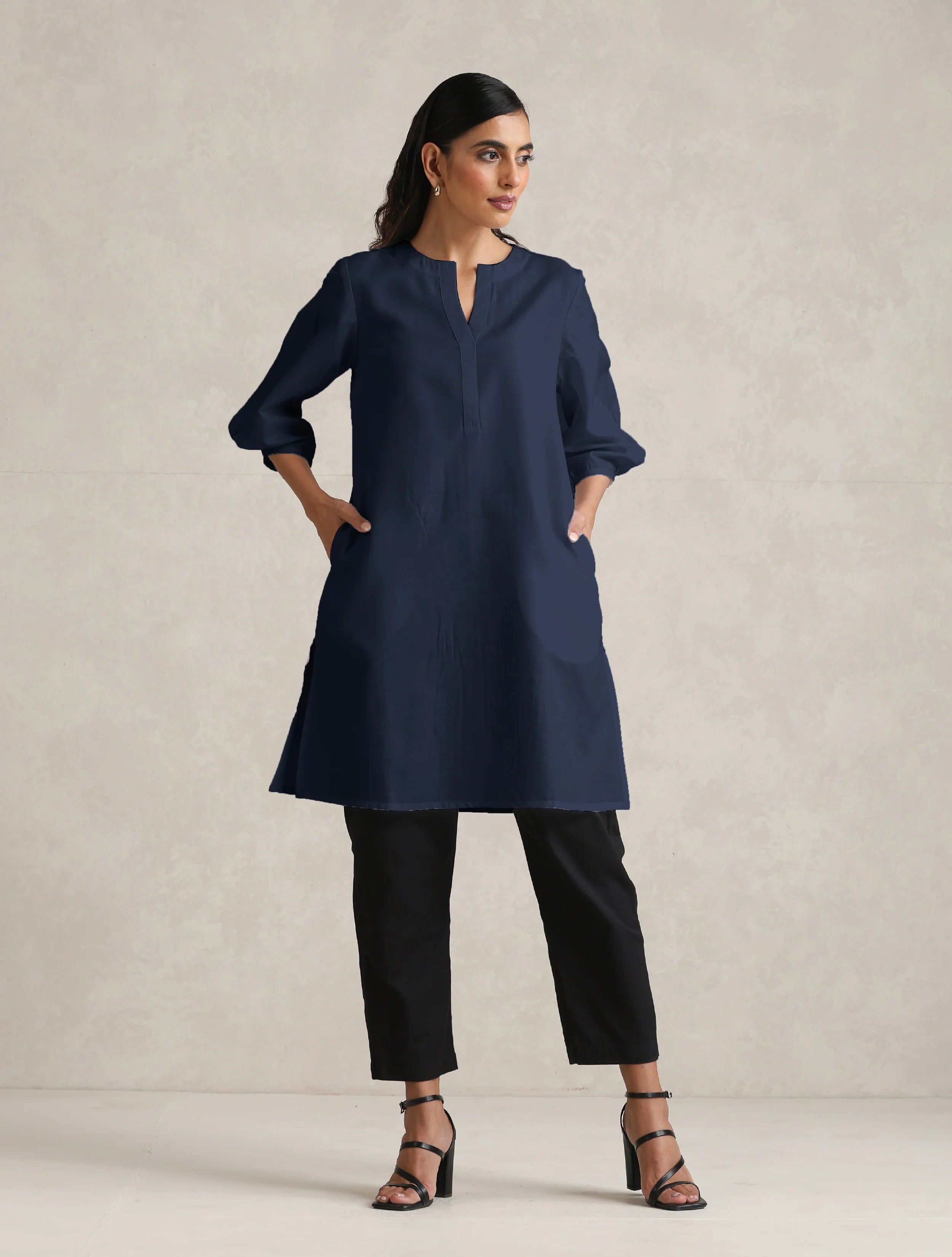 Women's Blue Cotton Blend Short Kurta