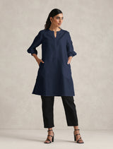 Women's Blue Cotton Blend Short Kurta