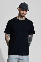 Men's Black Casual Solid Slim Fit 4-Way Stretch Half Sleeves T-Shirt