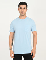 Mens Blue Casual Regular Fit Solid Half Sleeves Tshirt