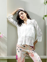 Women's White Casual Solid Regular Fit Full Sleeves Shirt