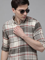 Men's Grey Casual Checked Regular Fit Full Sleeves Shirt