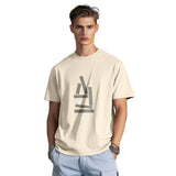 Men's Beige Half Sleeves Graphic Printed Cotton Tshirt