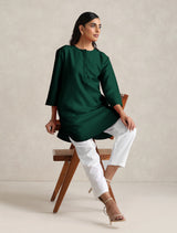 Women's Green Cotton Blend Short Kurta
