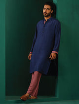 Men's Blue Festive Solid Regular Fit Full Sleeves Kurta