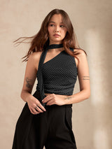 Women's Black Polka Dot One Shoulder Top