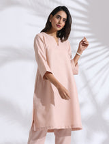 Women's Pink Slub Kurta Co-ord Set