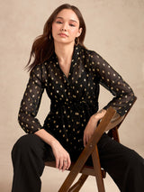 Women's Black Party Printed Full Sleeves Top