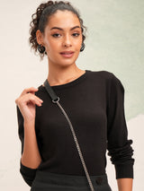 Women's Black Casual Solid Full Sleeves Sweater