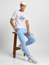 Men's White Half Sleeves Graphic Printed Cotton Tshirt