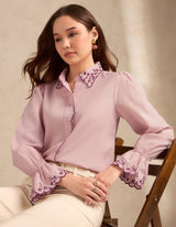 Women's Pink Casual Self-Design Full Sleeves Shirt