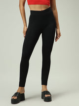 Women's Black Criss Cross Waistband Leggings