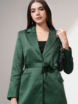 Women's Green Casual Solid Full Sleeves Blazer