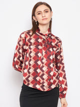 Women's Peach Casual Full Sleeve Cut-Out Top