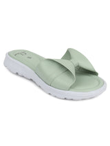Women's Green Bow Detail Comfort Slide Sandals