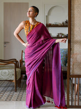 Women's Purple Cotton Blend Saree