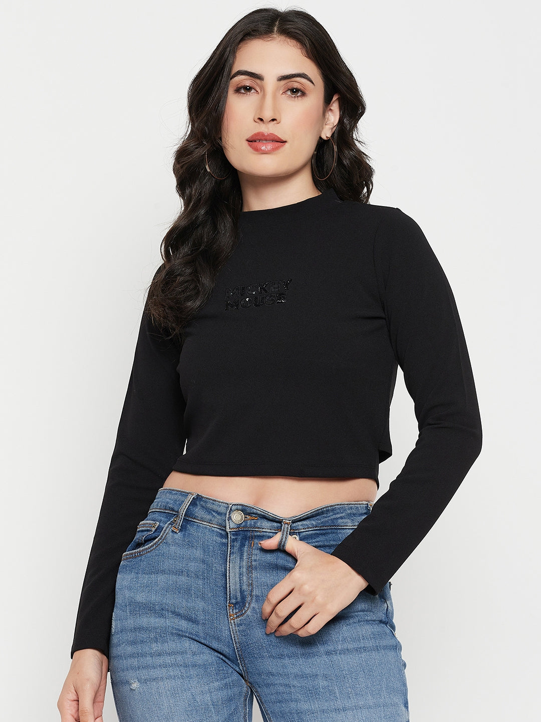 Women's Black Casual Full Sleeve Disney Top