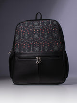 Women's Black Vegan Leather Finish Casual Backpack - 17.5L