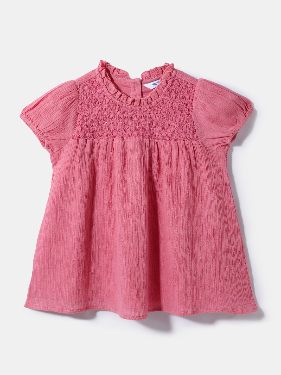 Girls Pink Cotton Shirred Solid Top