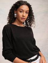Women's Black Casual Solid Full Sleeves Sweater