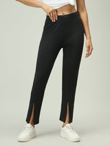 Women's Black Casual Slim Fit Solid Trouser