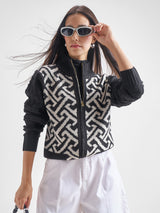 Women's Black Casual Striped Full Sleeves Sweater