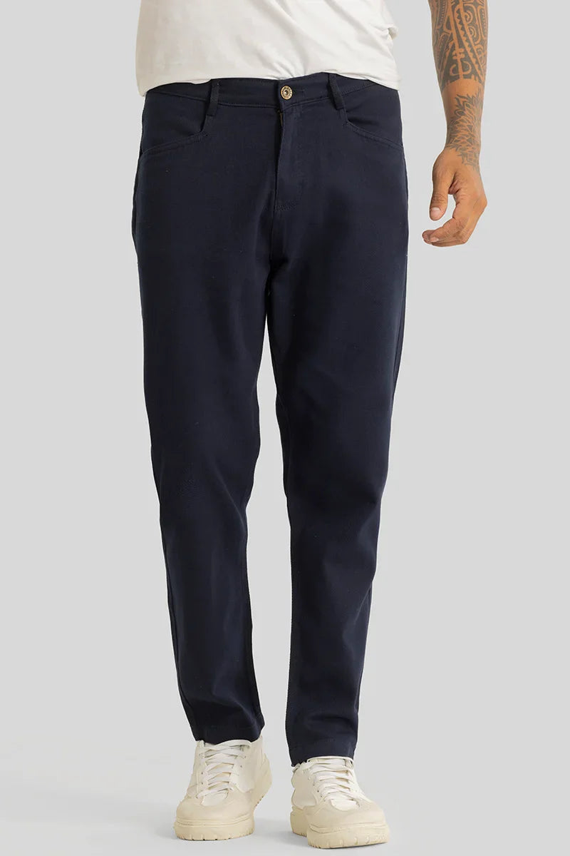 Men's Navy Casual Regular Fit Solid Chinos