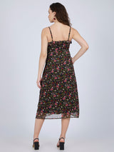 Women's Multicolor Printed Ruffle Midi Dress