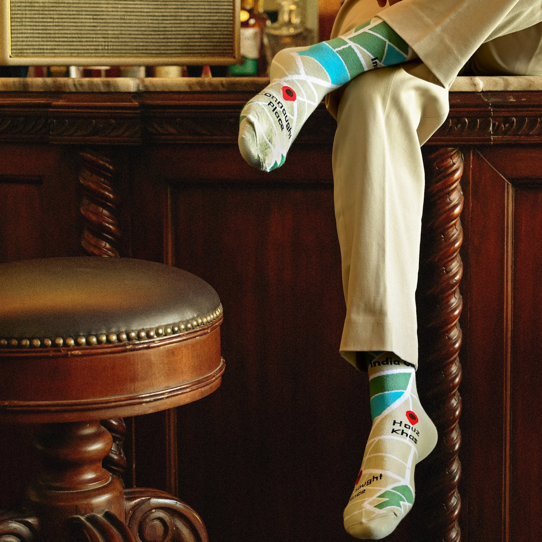 Unisex Multi-Colour Crew Lengh Delhi Map Socks
