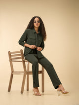 Women's Green Casual Solid Full Sleeves Shirt