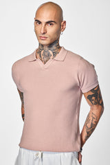 Men's Pink Casual Slim Fit Self-Design Half Sleeves Polo Tshirt