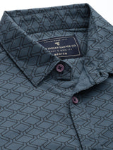 Men's Slim Fit Abstract Printed Full Sleeves Cutaway Collar Casual Shirt