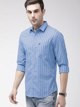 Men's Slim Fit Multi Striped Full Sleeves Cutaway Collar Casual Shirt