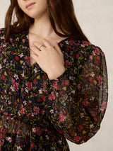 Women's Black Printed Peplum Top