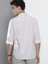 Men's Regular Fit Geometric Printed Full Sleeves Spread Collar Casual Shirt