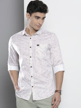 Men's Regular Fit Geometric Printed Full Sleeves Spread Collar Casual Shirt