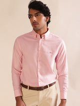 Men's Pink Casual Regular Fit Solid Full Sleeves Shirt