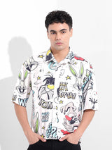 Men's White Casual Printed Half Sleeves Shirt