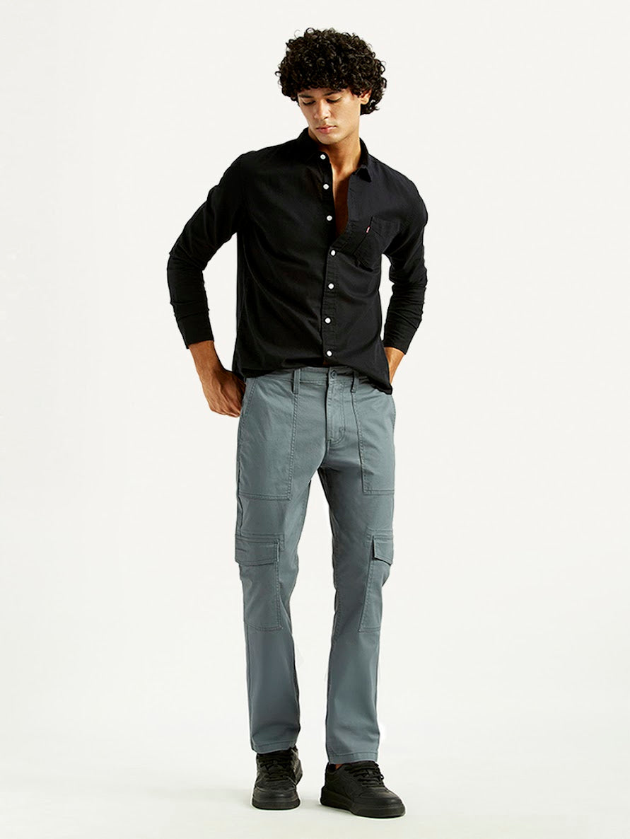 Men's Grey Casual Solid Slim Fit Cargo