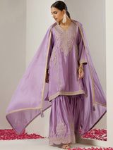 Women's Purple Polyester Chinon 3 Pieces Kurta Set