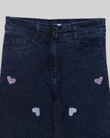 Girls Blue Straight Fit Heart Embroidery Jeans