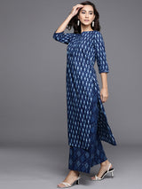 Women's Blue Cotton Printed Kurta and Blue Cotton Printed Palazzo with Blue Cotton Printed Dupatta