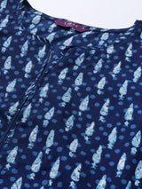 Women's Blue Cotton Printed Kurta and Blue Cotton Printed Palazzo with Blue Cotton Printed Dupatta