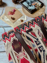 Women's Beige Tribal Weaves Three Pocket Bag