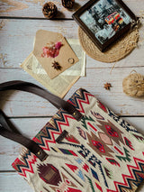 Women's Beige Tribal Weaves Three Pocket Bag
