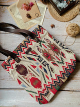 Women's Beige Tribal Weaves Three Pocket Bag