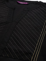 Women's Black Cotton Solid Kurta and Black Cotton Solid Palazzo with Maroon Chanderi Silk Woven Dupatta