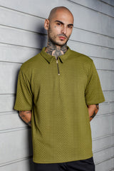 Unisex Olive Knited Textured Round Neck Tshirt