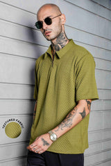 Unisex Olive Knited Textured Round Neck Tshirt